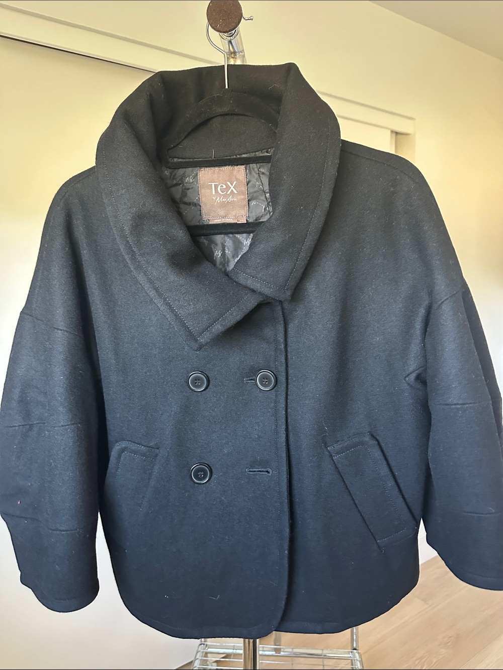 BCBGMaxAzria Black Double-Breasted Pea Coat